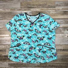 Womens Scrubstar scrub top blue butterfly short sleeve Nurse Medical