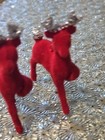 Vtg Christmas Red Flocked Reindeer Figure Silver Glitter Antlers Japan Ornaments — photo 2