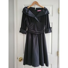Eliza J Black Dress size 8 ruched waist Fit and flare Event Guest Retro Pin Up