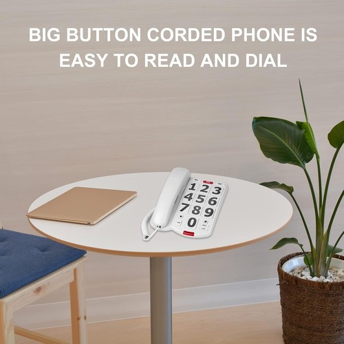 Large Button Wired Telephone with Adjustable Volume - Ideal for the Elderly - Zdjęcie 7 z 9