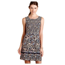 Anthropologie Maeve Brindle Sleeveless Shift Dress size 2 Dark Floral Boat Neck