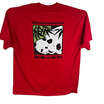 Vintage San Diego Zoo Hua Mei & Bai Yun Panda T Shirt Adult Size XL Red