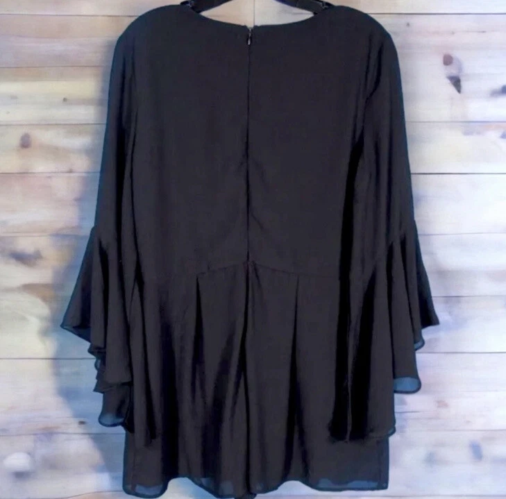 Mameluco Y2K en seda negra con bordado de rosa y cremallera trasera de gasa talla grande Foto 4 de 4