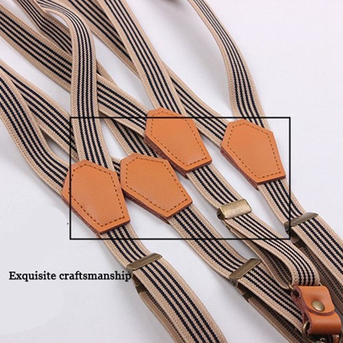 Men's Vintage Stripe Suspenders Y Back 3 Hooks Suspenders Man for Pants Casual - Picture 5 of 13