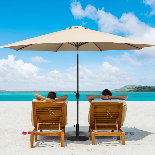 11FT Patio Umbrella Outdoor Market Table Umbrella, 8 Ribs, Tan - Picture 7 of 12