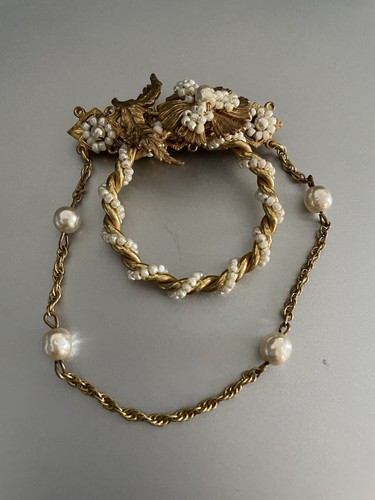 Vintage signierte Miriam Haskell Gold Kunstperlen tolle Brosche. - Bild 18 von 18