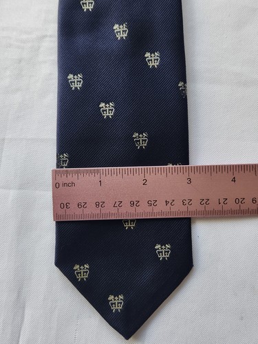 Vintage Givenchy Monsieur Men's Navy Blue Silk Blend Tie Crown Crest Pattern - Picture 15 of 15