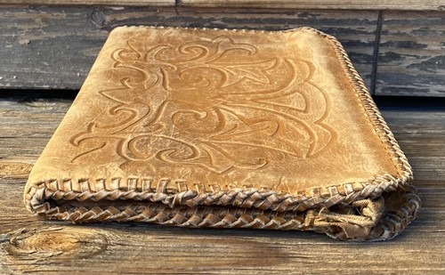 Vintage Tooled Leather Clutch Art Nouveau Western Cowboy Talon Zipper Distressed - Picture 15 of 24