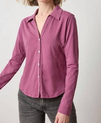 Lilla P Split Neck Button Down Shirt Size XS