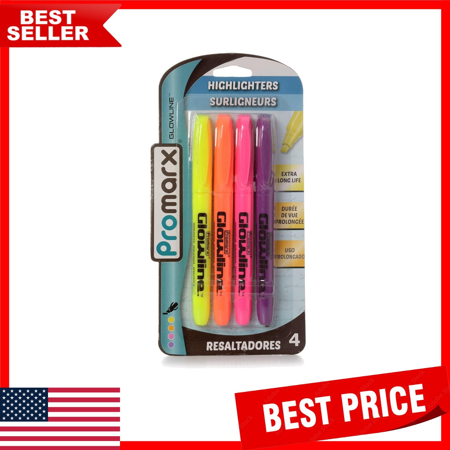 Set - Assorted Colors With Durable Fiber Tip, 4 Pack