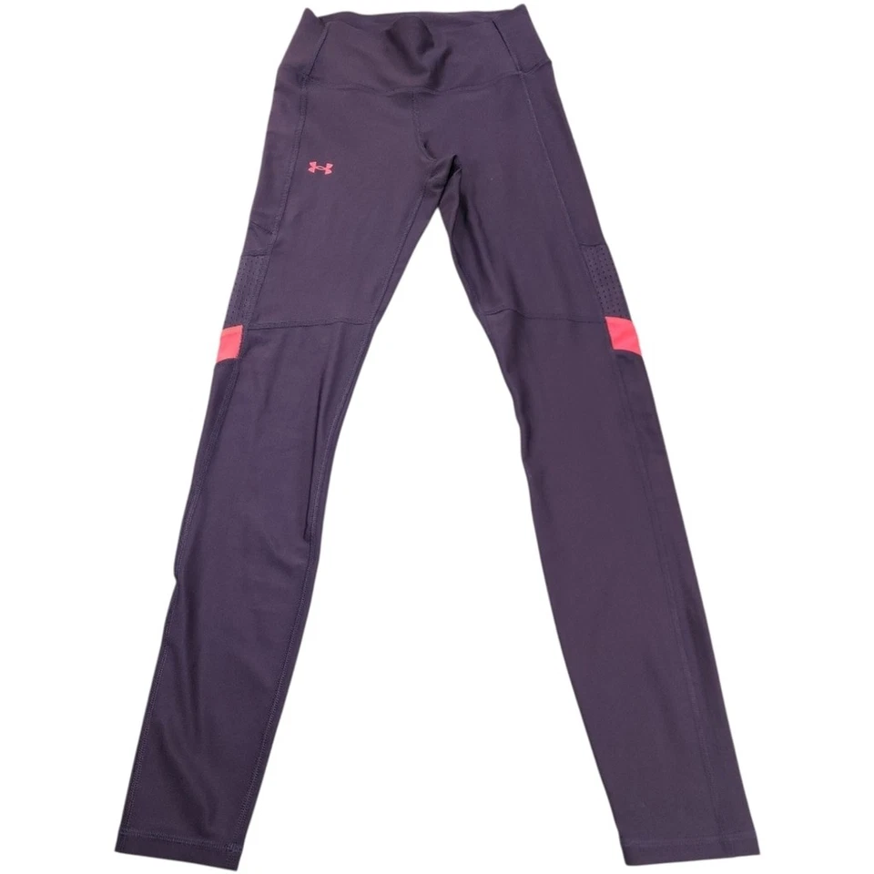 Leggings de compresión Under Armour púrpura a rayas rosas talla pequeña Foto 3 de 4