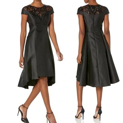 Adrianna Papell Black Mikado Fit & Flare High Low Cocktail Dress Size 2 $595 Adrianna Papell Black Mikado Fit & Flare High Low Cocktail Dress Size 2 $595