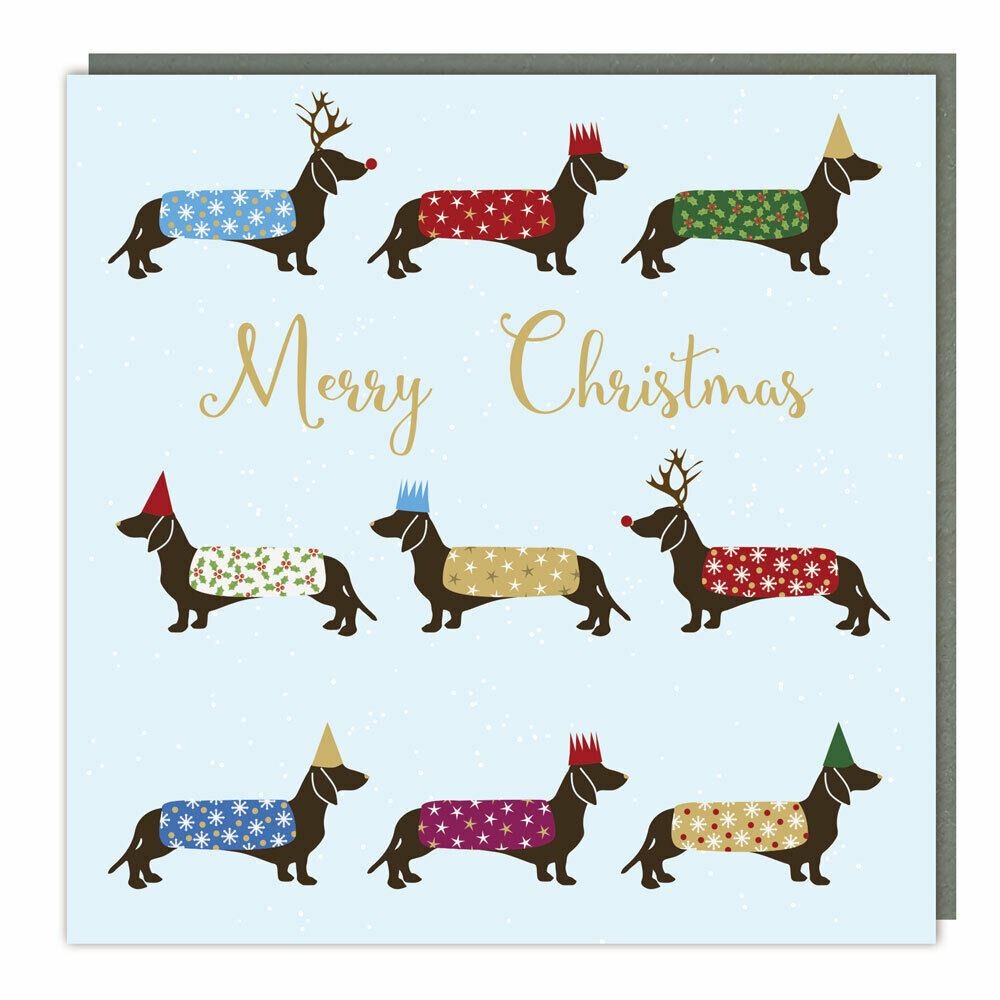 Charity Christmas Cards Dressed Sausage Dogs Foil Embossed Finish - Pack 5