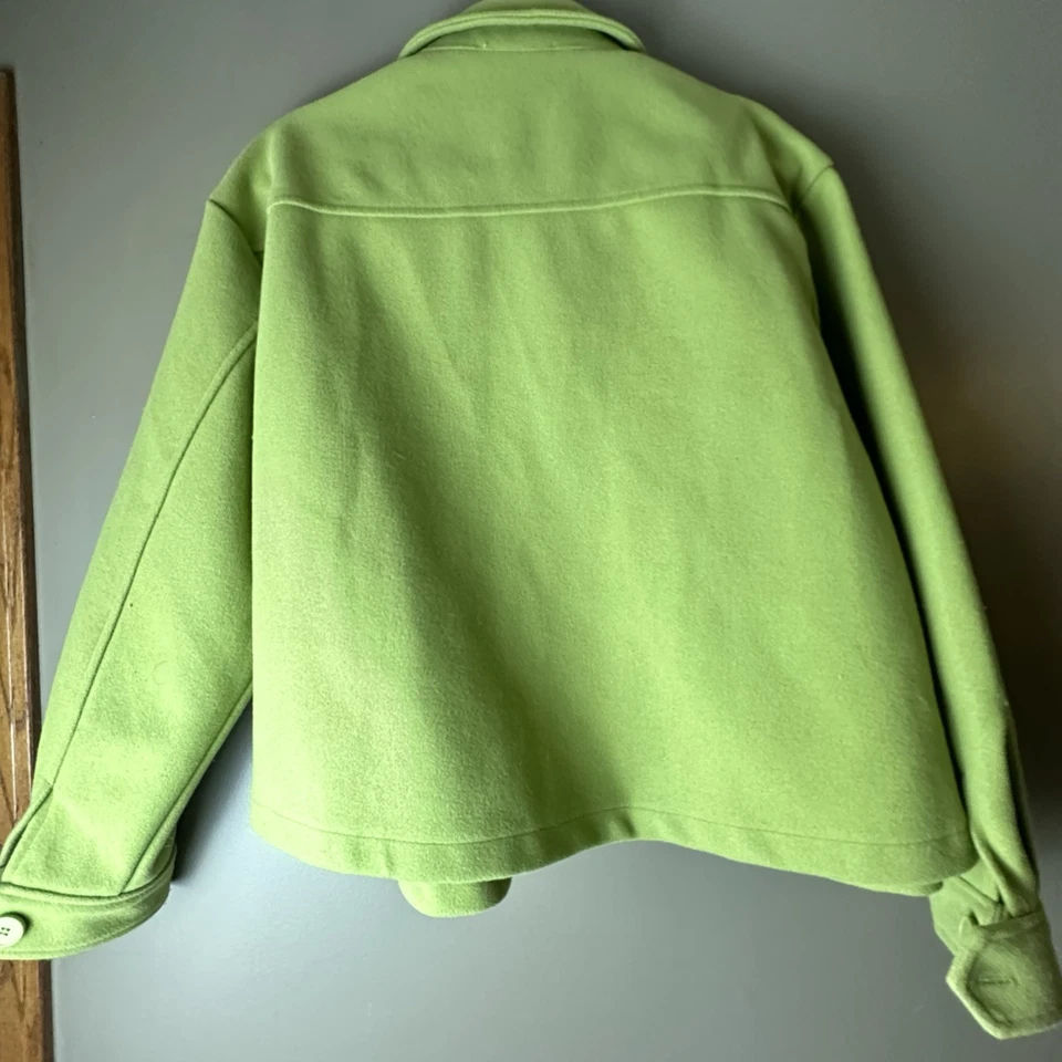Double Zero Lizzie Coat Jacket Large NWT Lime Boiled Wool Feel In Polyester #779 - Image 2 of 4