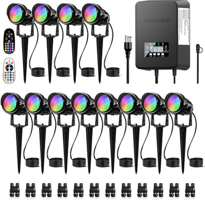 SUNVIE 12 Pack RGBW Color Changing Landscape Lights with 300W Low Voltage Landsc