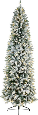 8Ft Slim Flocked Montreal Fir Tree with 400 Warm White LED Lights
