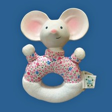 Meiya Alvin Natural Rubber Soft Rattle Mouse Cloth Ring Teether 6.5 Inch Floral
