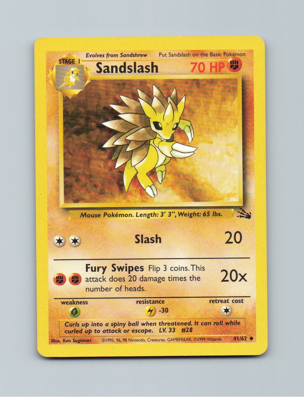 Sandslash 41/62 Uncommon Fossil Pokemon Unlimited Heavily Played