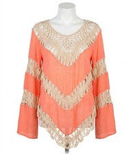 Umgee Bohemian Lacy Crochet Trim Tunic Mango