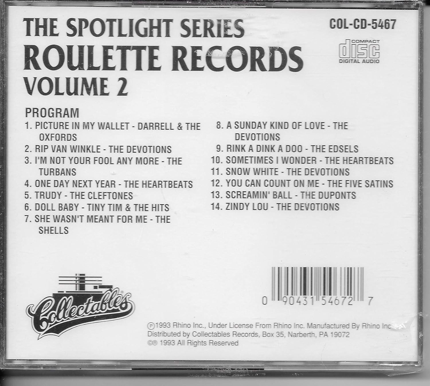 VARIOUS ARTISTS Roulette Records: Doo Wop Rhythm and Blues, Vol.2 (CD)