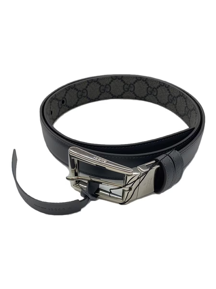 GUCCI GRY Mens Belt 771105 Leather Strap Silver Buckle
