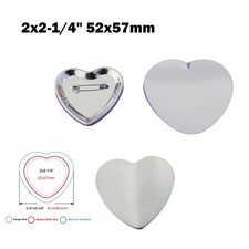 2x2-1/4" 52x57mm DIY Heart Shape Pin Back Button Parts 100 Sets/Pack