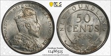 Newfoundland, Canada, 1908 Edward VII Fifty Cents. PCGS MS 62, 50 Cents.