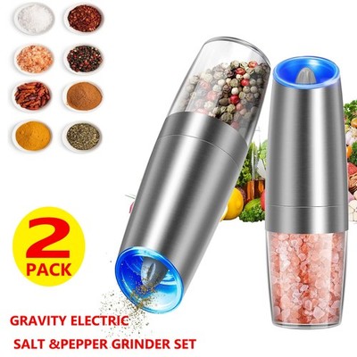 2X Gravity Electric Pepper and Salt Grinder Set Adjustable Coarseness -LED Light