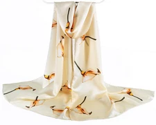 100% Silk Scarf Women neckerchief long Shawl Wrap floral beige yellow MY227-2