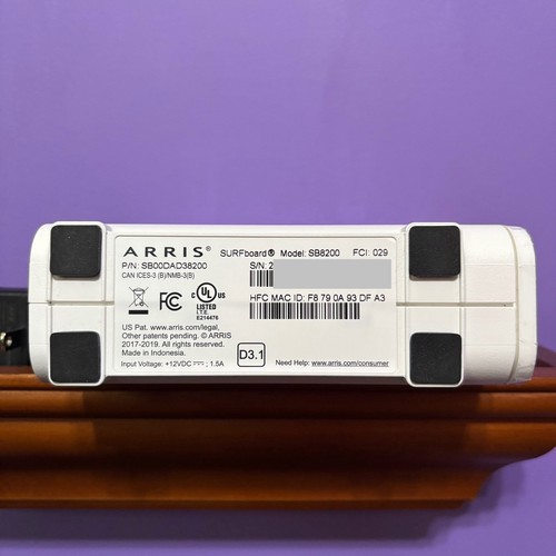 ARRIS SURFboard SB8200 DOCSIS 3.1 white Cable Modem W/ Power Adapter - Afbeelding 3 van 21