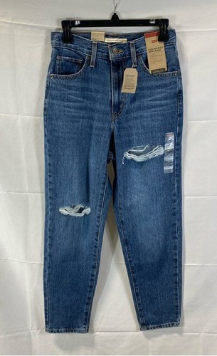 Levi Womens Blue High Waisted Mom Jeans Size 28 Distressed Tapered Relaxed Fit