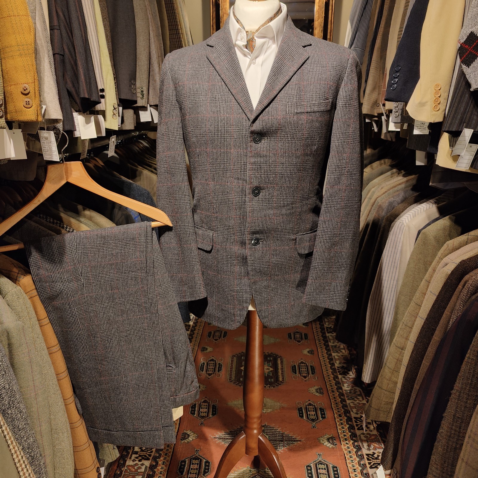 Vintage Mens 36R 31 DAKS Check 2 Piece Tweed Harris Style Suit Jacket Trousers V