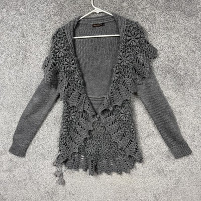 John Fashion Cardigan Sweater M Crochet Floral Boho Tassels Fairycore Mori Kei