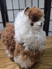 Peruvian Handmade Alpaca Llama Stuffed Animal made with Brown white Alpaca Fur