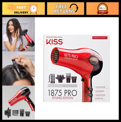 1875W Tourmaline Ceramic Hair Dryer, 3 Heat & 2 Speed Settings, Cool Shot, 7 Acc