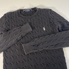 Ralph Lauren Sport Sweater Womens Small Black Fisherman Cable Knit Crew Neck