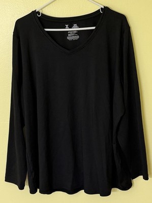 XERSION Women's Plus Long Sleeve V-Neck Essential Tee Top BLACK Size 2X