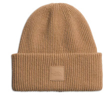 The North Face Urban Logo Patch Cuffed Beanie 90 Wool Khaki Stone Brown NWT