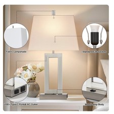 2 Table Lamps with USB C A Ports AC Outlet, Bedside Lamps, Modern
