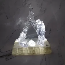 Lighted Nativity Holy Family Musical Clear Figurine Acrylic Pan Asian Creations 