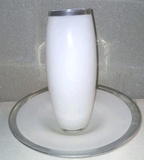 CENTRO TAVOLA VETRO BIANCO VASO CON PIATTO-VINTAGE