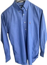 Polo Ralph Lauren Blue Dress Shirt Mens Sz 16-33 Work Long Sleeve Preppy Pony