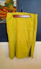 Talbots 100 Irish Linen Skirt Yellow Green Slit Pencil Career Sz 14 Large L
