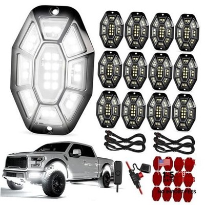 12 Pods 324 LED 9 Sides Pure White Rock Lights Kit with Switch Wiring 12 pods