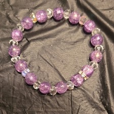 Purple Clear Glass Round Beaded Stretch Bracelet Ball/Bead Chain