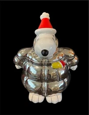 RARE Snoopy Puffer Jacket Cookie Jar Silver/Chrome Peanuts New