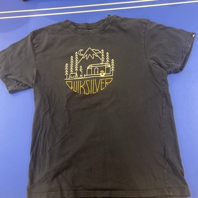 Quicksilver Camping Theme T-Shirt Men's Size Large Short Sleeve Black