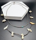 Vintage Southwestern 2Pc Lot Liquid Silver Necklaces Turquoise MOP Carved Birds — photo 5