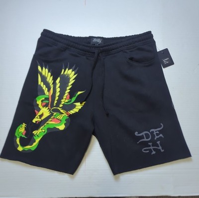 New Ed Hardy  Men's Fleece Shorts Black Sz Large Logo Pockets Eagle Skull Tattoo