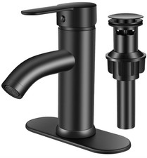 Grifo lavabo negro 1 orificio moderno con desag e emergente y placa cubierta